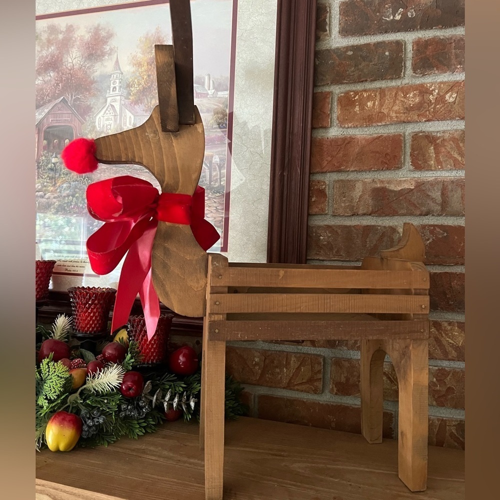 ❤️ Vintage Solid Wood Large Rednose 
Reindeer Decor